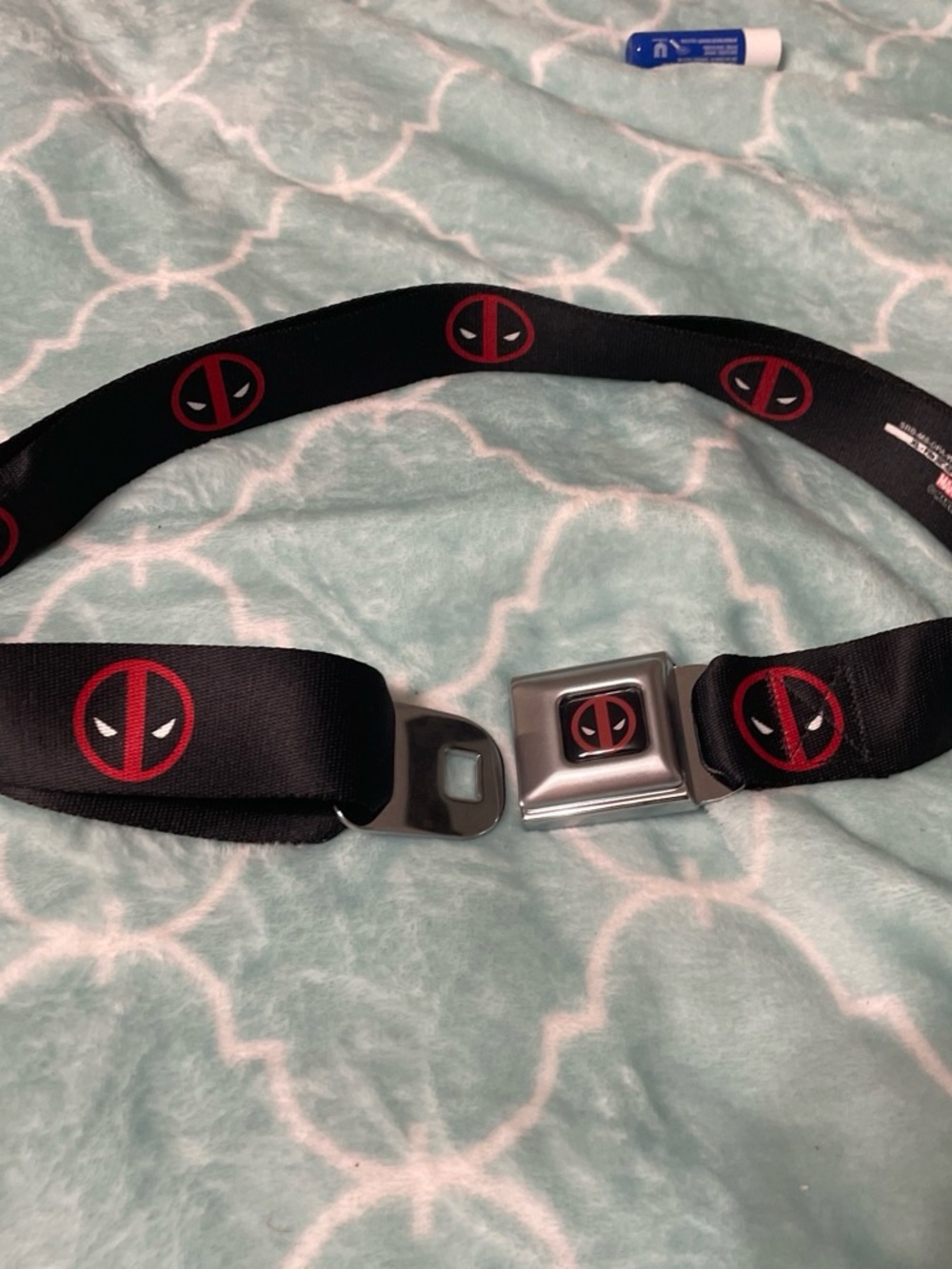 Black and Red Graphic Seatbelt-Style Belt with Metal Buckle